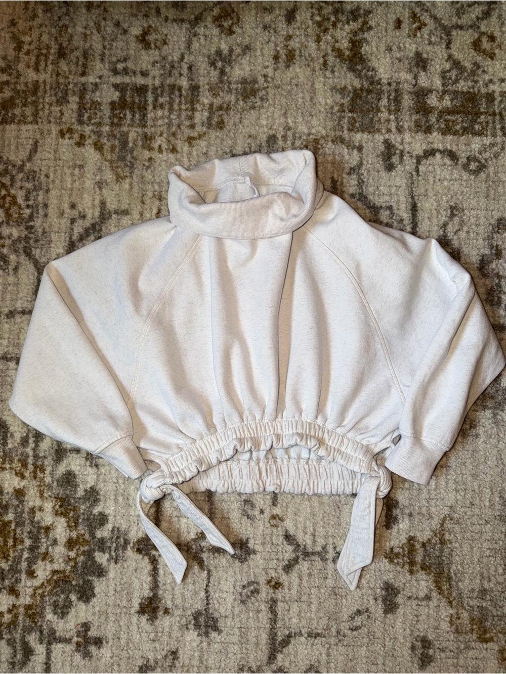 Anthropologie Daily Practice Cream Funnel Neck Sweatshirt Side Ties Size XS